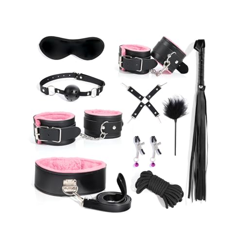 Image of 12pcs BDSM Bondage Kit, Restraints Set Sex Toys Anal Plug Tail Adult Bondage Gear & Accessories Esposas Sexuales, Bondage Equipment for Women Men Couple Black&Pink