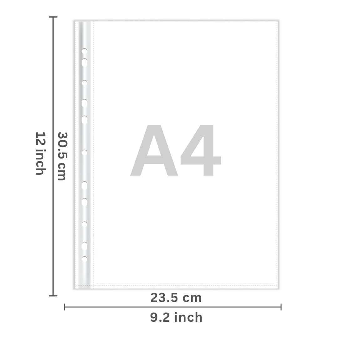 SPS A4 Size 50 Pcs 100 Micron Sheet Protectors, Transparent Document Sleeves, Leaf Sheet Clear Certificates, Waterproof 11 Holes Punched Ring Files Folder (A4, 100 Micron, Pack of 50) — Amazon image 6