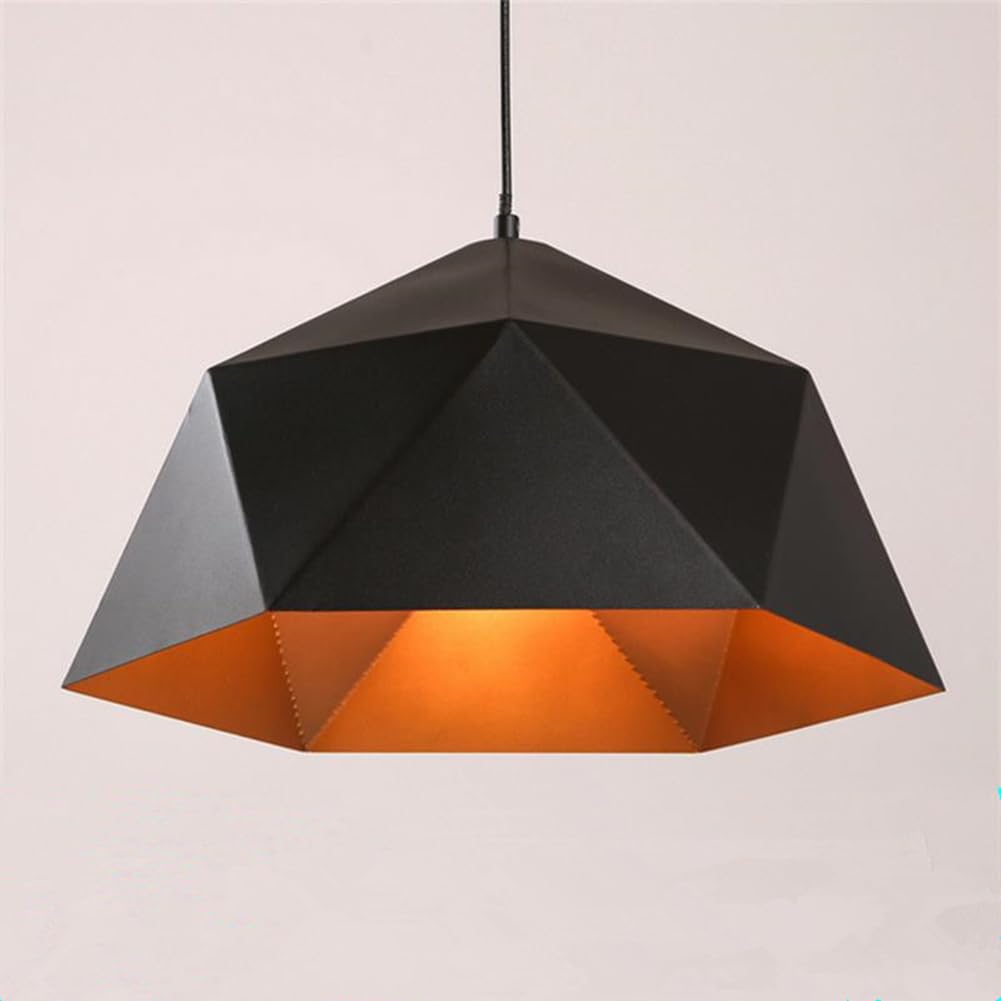 Nowoczesna metalowa i żelazna wisząca sufitowa w stylu industrialnym w stylu vintage, idealna na wyspę kuchenną, jadalnię, stół barowy lub wejście (czarno-złoty 37,8 cm)