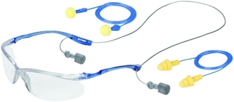 3M Safety Glasses, Virtua Sport CCS, Clear Lens, Blue Frame, ANSI Z87 | Anti-Fog, Anti-Scratch, Corded Ear Plug Control System, 20 Pack