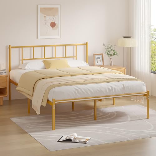 VECELO Full Metal Platform Bed Frame with Headboard Heavy Duty Steel Slat Support Under Bed Storage No Box Spring Needed Easy Assembly