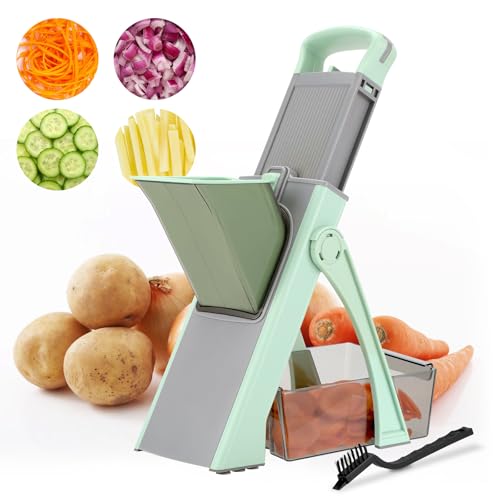 Lerway Upgraded Vegetable Chopper for Kitchen 0.1-8 mm Adjustable Thickness & Julienne Blades Mandoline Slicer with Safety Plunger & Container All-in-One Food Cutters Perfect for Potato Carrot Salads