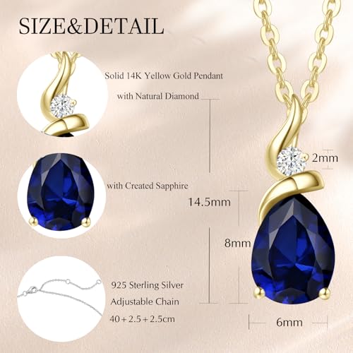FANCIME 14K Solid Yellow Gold Birthstone Pendant Necklace for Women with Diamond Pear Shaped Teardrop Necklace Birthday Gifts for Mom Women Sterling Silver Chain 16" + 2" Extender2