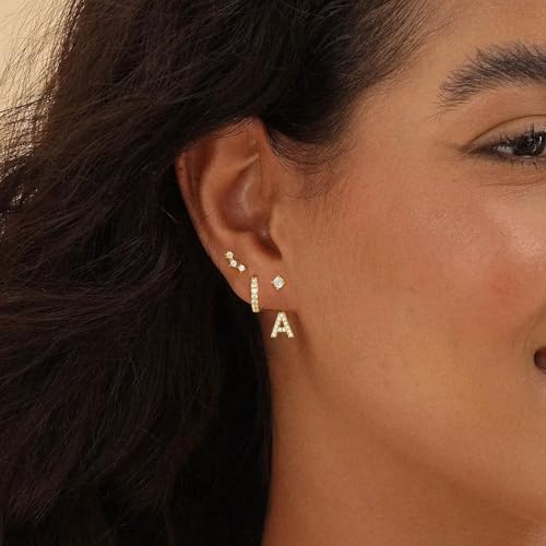 M MOOHAM Gold Stud Earrings Set for Women - 3 Pairs CZ Initial Dangle Stud Earring Gold Hoop Jacket Cartilage Earrings Stacks Hypoallergenic Earring for Multiple Piercing Gift for Women Trendy Jewelry3