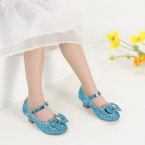 PANDANINJIA Girls Toddler/Little Kid Jada Dress Mary Jane Pumps with Heels Bow Party Wedding Princess Shoes(Bluesequin 11 M US Little Kid) by PANDANINJIA - Used condition - Image 3