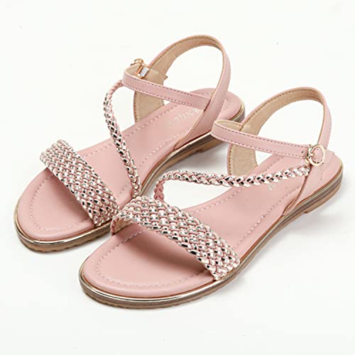 Womens Braided Strappy Flat Sandals Summer Casual Walking Shoes Slingback Buckle Closure2