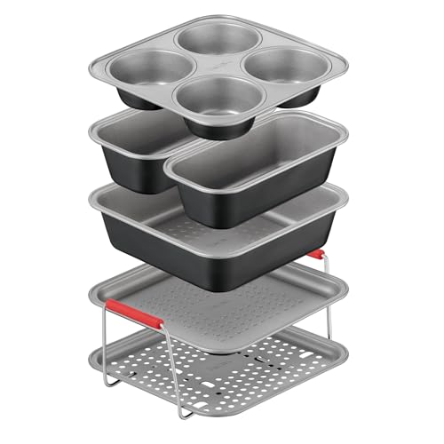 Tefal Dail’Easy, Kit de 6 accessoires de cuisson pour air fryer, Poignées ergonomiques, 5 moules, Revêtement antiadhésif, J701S644