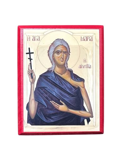 Wooden Byzantine Orthodox Christian Icon Saint Mary of Egypt 3.5 x 4.5 inches