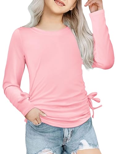 Image of Arshiner Girls Long Sleeve Shirts Ruched Knot Side Tunic Blouse Tee Tops