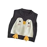 2026 Gilet in maglia invernale da bambina, simpatico pinguino, scollo rotondo, morbido e caldo maglione cardigan per bambini piccoli capispalla alla moda, Nero , 3 Anni