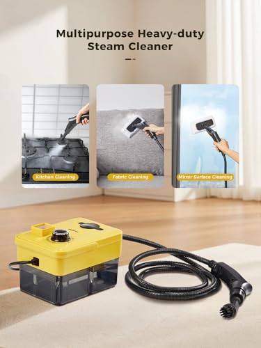 Image of Handheld Steam Cleaner, 2500W High Pressure Power Steamer with Multiple Attachments, Portable Steam Cleaner for Kitchen, Bathroom, Upholstery & Curtains, Chemical-Free (Yellow, Black)