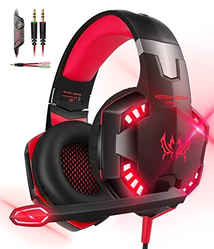 ゲーミングヘッドセット ps4 ヘッドホン ps5 ヘッドセット ゲーミングヘッドホン 有線 マイク付き ゲーミング へっどほん led ヘッドフォン 重低音 3.5mm端子 PS4 PS5 SWITCH PC 携帯対応（赤）