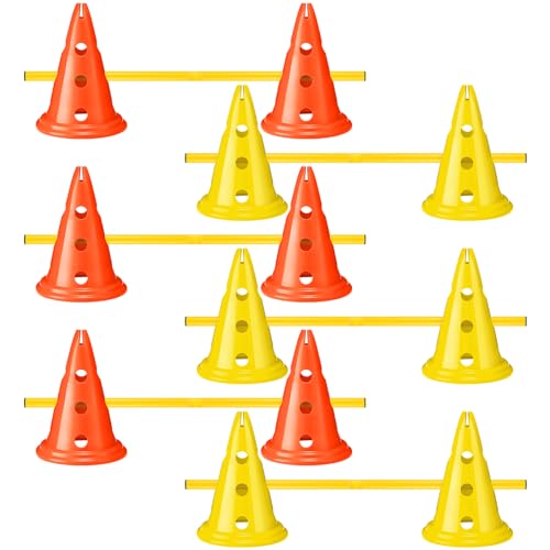 Glimin Dog Agility Hurdle Cone Set Dog Agility Course Backyard Set Include 12 Agility Cones 6 Agility Rods Training Equipment Adjustable Obstacle Training for Pet Outdoor Games(Yellow, Yellow)