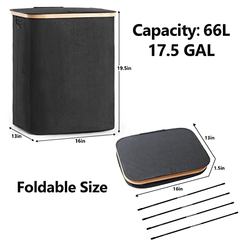 Youdenova 66L Large Laundry Basket With Lid, Collapsible Dirty Clothes Hamper With Handle, Closet Storage Bin For Bedroom, Bathroom, Dorm (Black) #TOP3