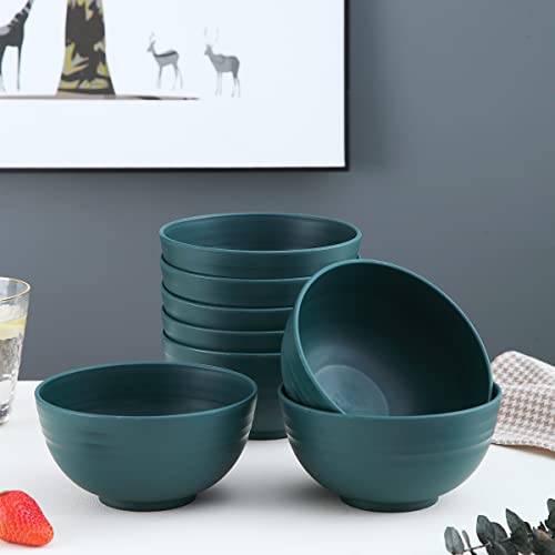 Kyraton Plastic Cereal Bowls 8 Pieces 26 Oz, Unbreakable And Reusable Light Weight Bowl For Rice Noodle Soup Snack Salad Fruit Bpa Free Dishwasher Safe (Dark Green) #TOP7