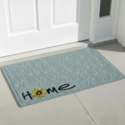 Image of HOKIPO PP Main Door Entrance Mat for Home, Non-Slip Rubber Backing Entry Door Mat, Large 45x75 cm, Sunflora -Light Grey (IN-1066-LGRY)