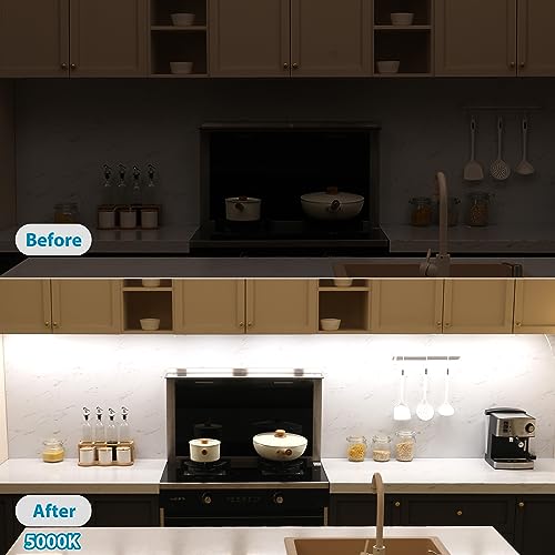Image of Under Cabinet Lights Plug in, 3 pcs 12 Inches LED Light Strip Bars. Super Bright Dimmable Linkable for Kitchen Under Cabinets Shelf Work Space Desk Closet Lighting. Daylight 5000K (Pack of 3)