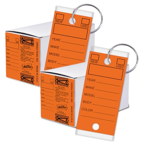 Image of Versa-Tags Orange Self-Protecting Key Tags with Chrome-Plated Split Rings, 500 Count Automotive Dealership Key Tags for Car Truck RV Inventory & Service Organization