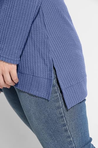 Image of RITERA Plus Size Women Sweaters Waffle Knit Pullover Top Long Sleeve Casual Crewneck Shirt Loose Split Hem Fall Winter Blouse
