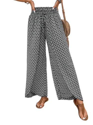 Flowy Pants for Women 2024 Boho Pant Beach Vacation Outfits Side Silt Bohemian Floral Print Trendy Trousers