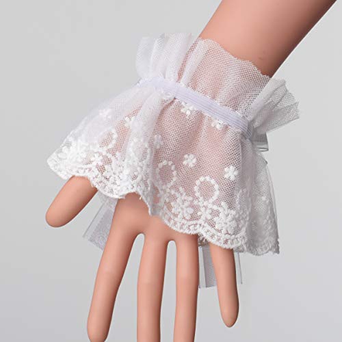 Blessume Lolita Lace Cuffs Steampunk Wrist Cuff Bracelet (White 10(1Pr)) #TOP4
