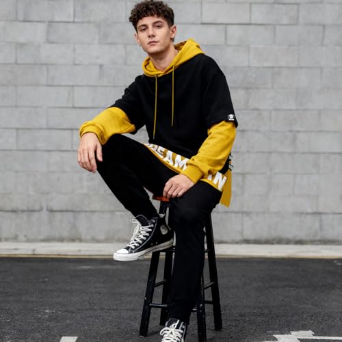 Mens Colorblock Hoodie Casual Patchwork Soft Cotton Pullover Letter Print japanese Hooded Sweatshirt with Design4