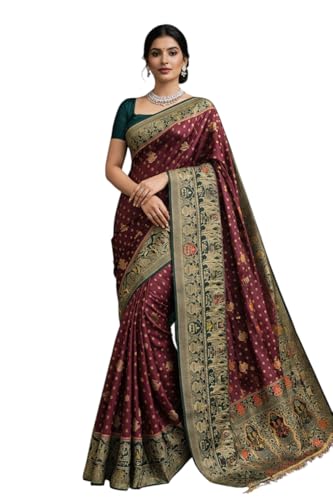 Pionex Royal Maroon Kanjivaram Silk Saree with Temple Border and Zari Brocade Weaving
