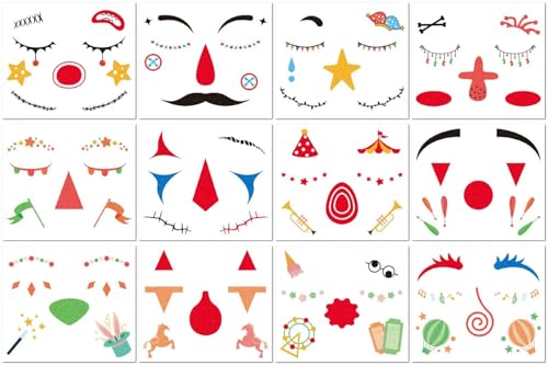 Pegatinas De Tatuaje De Payaso, Divertidas Pegatinas De Maquillaje Facial Impermeables Para Fiestas De Circo 105×120mm