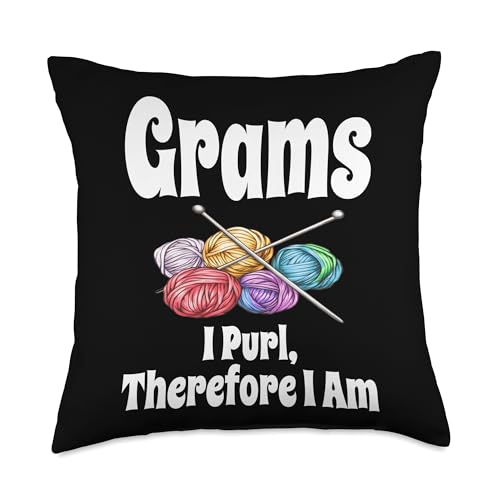 Funny Grams I Purl Therefore I Am Knitting Crochet Yarn Love Throw Pillow -  merch_template, G191K98QW6PUS_18X18