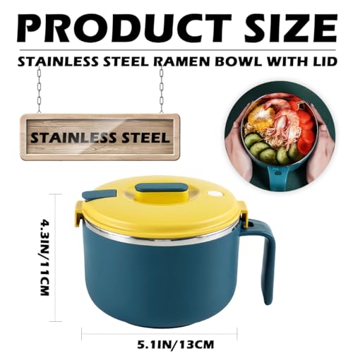 Tazón de ramen de acero inoxidable 304 con tapa 900ml miniatura 2