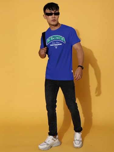 Image of Veirdo Regular Fit Half Sleeves Round Neck Typographic Printed Pure Cotton T-Shirt for Men (Available Colors: Black, Navy, Swan White, & White) (Sizes: S to 2XL)