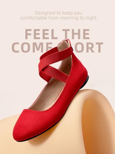DREAM PAIRS DREAM PAIRS Women's Sole_Stretchy Red Fashion Elastic Ankle Straps Flats Shoes Size 8 M US