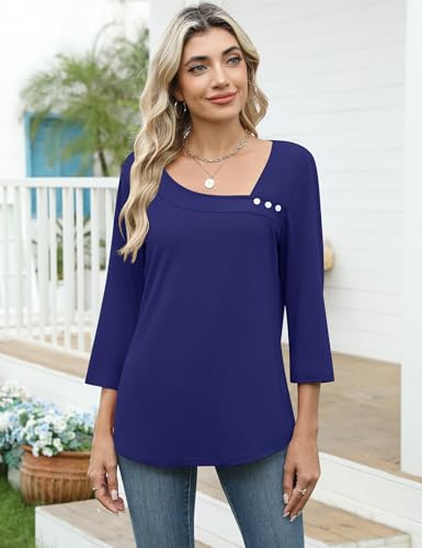 Image of LOMON Womens 3 /4 Length Sleeve T Shirts Asymmetrical Neck Tops Business Blouses for Women Fashion 2026