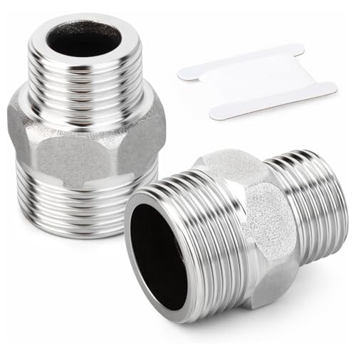 QZKJQDD 2 Pcs 3/4" Male to 1/2" Male BSP Thread Stainless Steel Hex Bushing Reducing Connector, 3/4” to 1/2” Adapter, for Water, Gas, Pipe Connecting Conversion with Sealing Rings with Tape