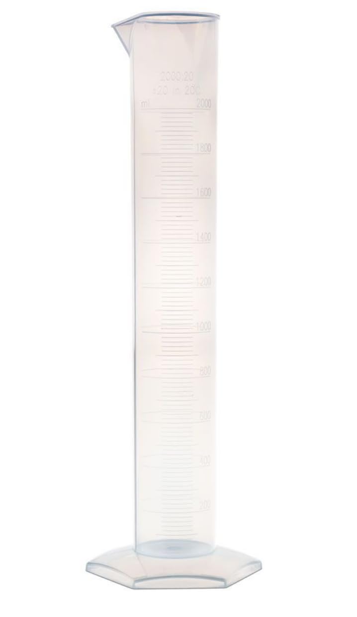 United Scientific™ Plastic Graduated Cylinder, 2000mL - Scientific Measuring Cylinder with Hexagonal Base - Polypropylene Plastic - Laboratory Quality, Autoclavable