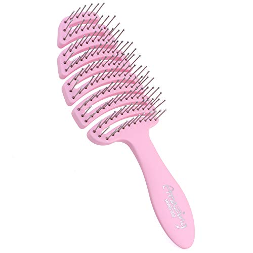 Quick Blow Dryer Curved Flexible Vent Brush Ball Head Massage Scalp Wat Dry Hair Detangler Hairbrush Pink