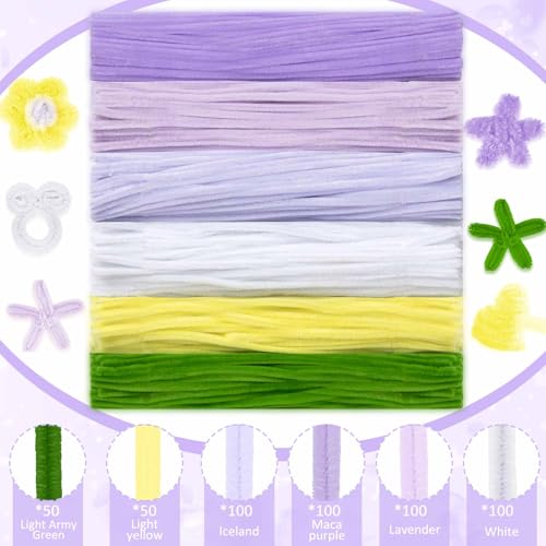 Image of Peryiter 500pcs Pipe Cleaner Craft Pack, Light Purple Flower, 12 Inch