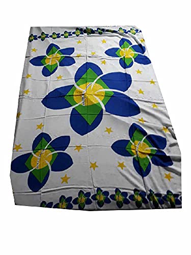 Pareo de Brasil con flor azul en algodón y rayón de 165x120 cm