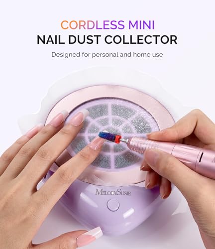 Image of MelodySusie Pocket-Sized Cordless Nail Dust Collector with Lightweight Design, PProR 6000RPM Mini Nail Vacuum Fan with 3 Suction Modes and 30 Disposable Filter Papers for DIY & Daily Nail Care,Purple