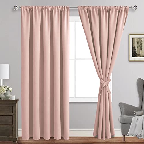 JIUZHEN Blush Pinkout Vorhänge für Schlafzimmer - Thermoisolierte Raumverdunkelung Geräuschreduzierung, 178 x 213 cm Länge Vorhänge für Wohnzimmer, 2er Set Paneele mit Raffhaltern, Rouge Pink Cover