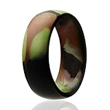 ROQ Silicone Rubber Wedding Ring for Men, Comfort Fit, Breathable Rubber Engagement Band, Men's Wedding Band, 8mm Wide 2mm Thick, Dome Solid, Single, Camo, Size 9