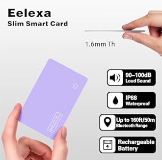 Eelexa Wallet Tracker Card, Rechargeable Thin Finder, Works with Apple Find My (iOS Only), Item Locator for Luggage Tags, Passports, Phone, IP68 Waterproof, 2 Pack