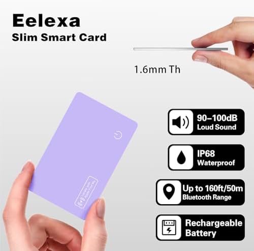 Eelexa Wallet Tracker Card, Rechargeable Thin Finder, Works with Apple Find My (iOS Only), Item Locator for Luggage Tags, Passports, Phone, IP68 Waterproof, 2 Pack