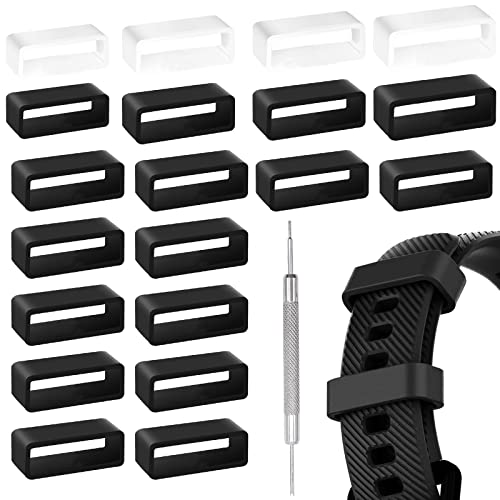 AMANMAN 20 Stück Silikon Uhrenarmband Schlaufe 20mm 22mm 24mm Uhrenarmband Schlaufe Halter Schwarz Gummi Armband Schlaufe Ersatz Uhrenarmbänder Sichere Schlaufe mit 1 Uhrarmband Reparatur Werkzeug Cover