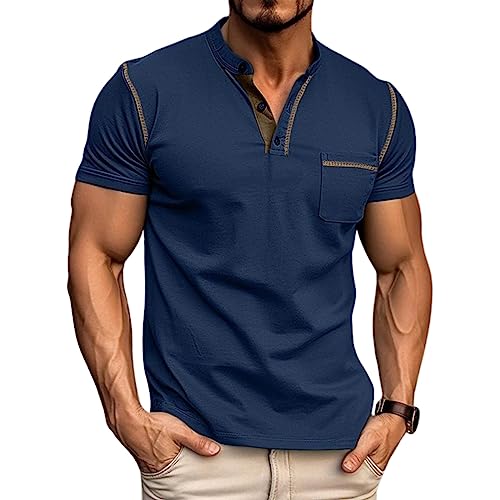 Aulemen Men's Henley Shirts Short Sleeve Casual Lightweight Slim Fit Basic Button T-Shirt with Pocket