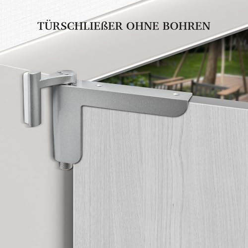 Türschließer ohne Bohren, MARIE Türschließer Automatischer für leichte Innentüren, Minitürschließer für DIN links/rechts schließende Zimmertüren, Ganzmetallische, Längere & leisere Lebensdauer, Silber