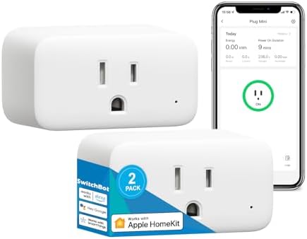 【2025 New】 SwitchBot HomeKit Smart Plug Mini 15A, No Hub Required, Energy Monitor, WiFi(2.4G Only) Outlet Works with Apple HomeKit, Alexa, Google Home, App Remote Control & Timer Function(2 Pack)