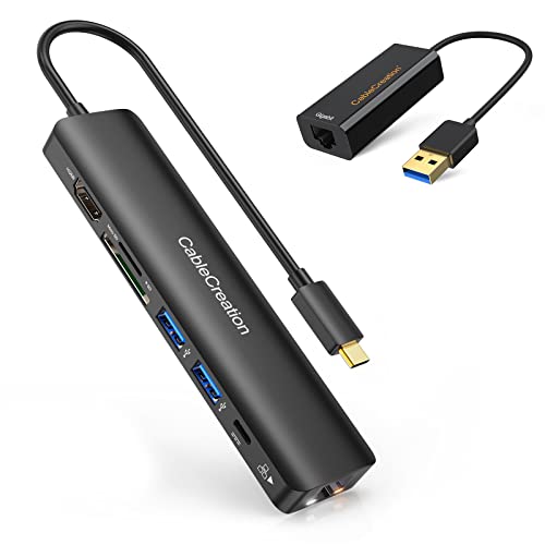 USB C Hub 4K 60Hz, CableCreation 7-in-1 USB-C Hub Multiport Adapter Bundle withUSB Ethernet Adapter, CableCreation USB 3.0 to 10/100/1000 Gigabit Wired LAN Network Adapter