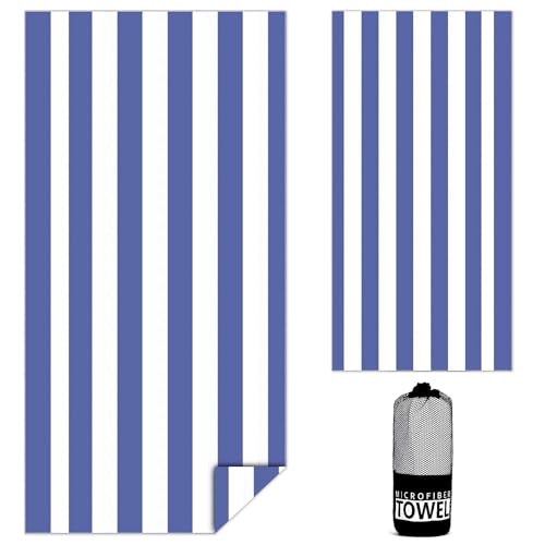 Ainiv Large Beach Towel, 80 * 180cm Double Sides Striped Sand Free Pool Towel, Soft and Lightweight Sport Yoga Towel with Bag, Microfibre Quick Dry Swimming Towel for Women Men, Bath, Travel, Sports