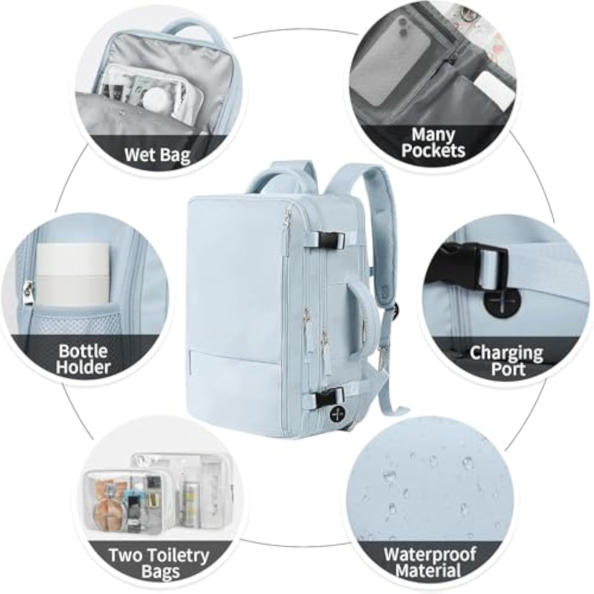 Airline Approved Light Blue Travel Backpack, X-Large